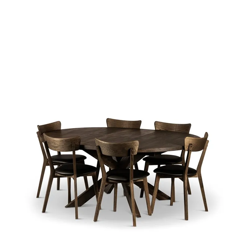 Runt Matbord Hemse 140 cm med Stolar, Bord och 6 st Ekeby-stolar