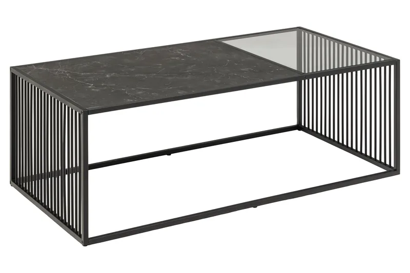 Saklani 120x60 cm Rektangulärt Soffbord i Metall med Glasskiva, Svart