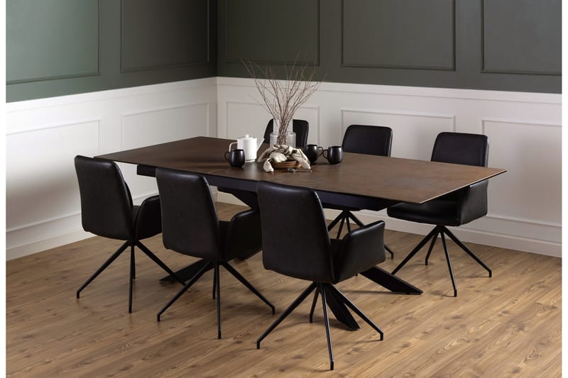 Salupa Utdragbart Rektangulärt Matbord 200–240 cm med Glasskiva, Sten- och Metallutseende - Brun - Möbler - Bord & matgrupp - Matbord & köksbord