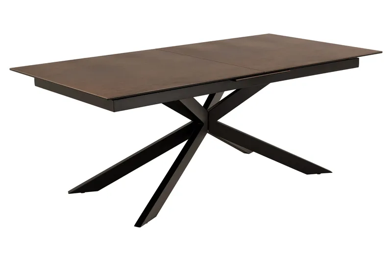 Salupa Utdragbart Rektangulärt Matbord 200–240 cm med Glasskiva, Sten- och Metallutseende, Brun
