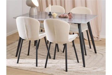 Sanjoan Matgrupp 140 cm + 4 st Amrita Matstolar - Grå/Beige/Svart - Möbler - Bord & matgrupp - Matgrupp