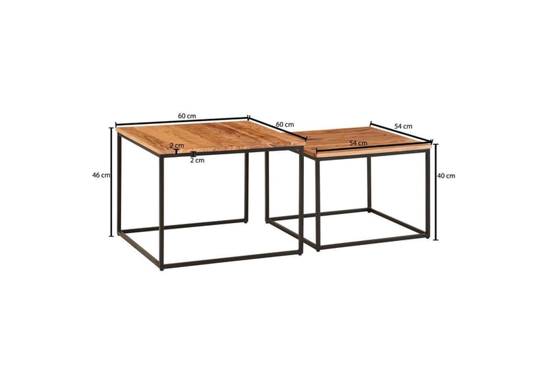 Satsbord Wohnling Set med 2 i massivt trä fyrkantiga metallben modern - Möbler - Bord & matgrupp - Soffbord