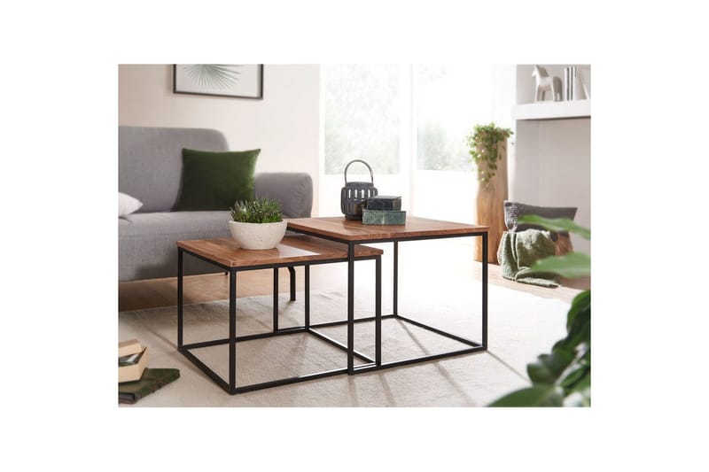Satsbord Wohnling Set med 2 i massivt trä fyrkantiga metallben modern - Möbler - Bord & matgrupp - Soffbord