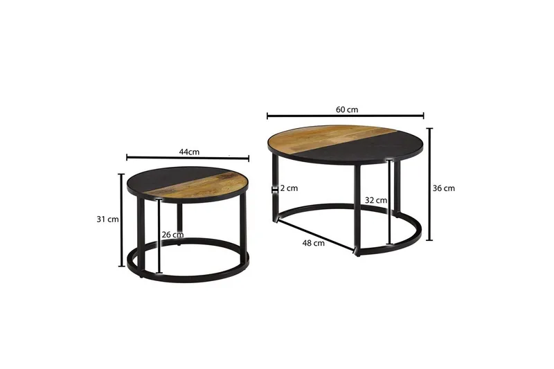 Satsbord Wohnling Set med 2 i massivt trä stenoptik metallben industriell - Möbler - Bord & matgrupp - Soffbord