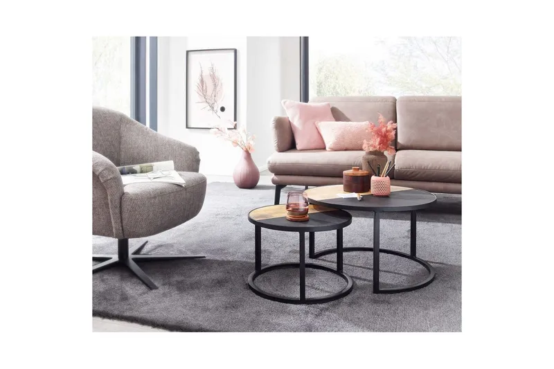 Satsbord Wohnling Set med 2 i massivt trä stenoptik metallben industriell - Möbler - Bord & matgrupp - Soffbord