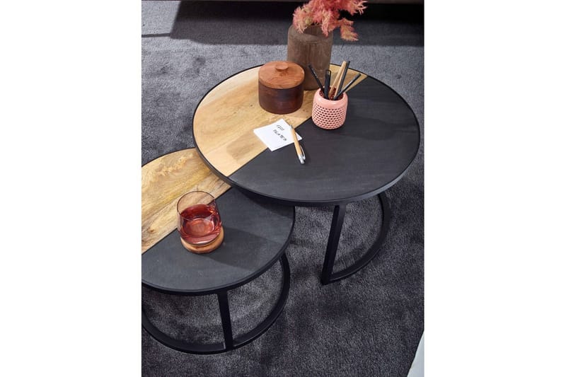 Satsbord Wohnling Set med 2 i massivt trä stenoptik metallben industriell - Möbler - Bord & matgrupp - Soffbord