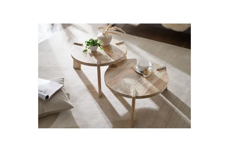 Satsbord Wohnling Set med 2 runda i massivt trä med massiva ben lantstil - Möbler - Bord & matgrupp - Soffbord