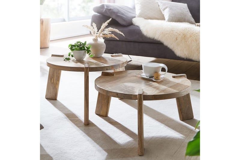 Satsbord Wohnling Set med 2 runda i massivt trä med massiva ben lantstil - Möbler - Bord & matgrupp - Soffbord
