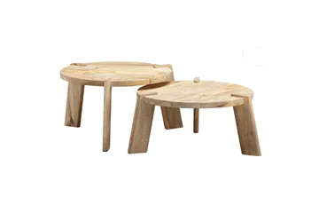 Satsbord Wohnling Set med 2 runda i massivt trä med massiva ben lantstil - Möbler - Bord & matgrupp - Soffbord