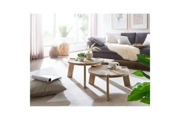 Satsbord Wohnling Set med 2 runda i massivt trä med massiva ben lantstil - Möbler - Bord & matgrupp - Soffbord