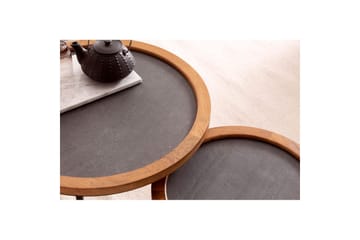 Satsbord Wohnling Set om 2 rund massivt trä stenoptik metallben industriell - Möbler - Bord & matgrupp - Soffbord