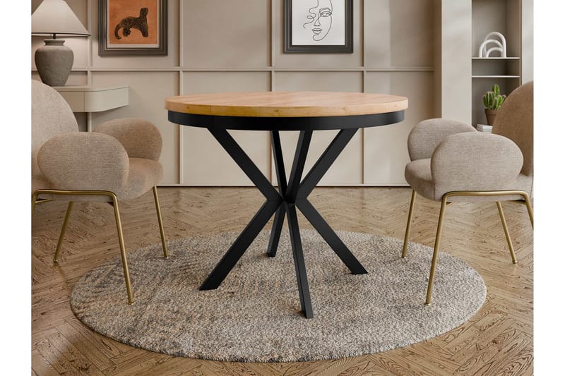 Sereth Litet Runt Matbord 100 cm med Trä- och Ekutseende - Brun / Svart - Möbler - Bord & matgrupp - Matbord & köksbord