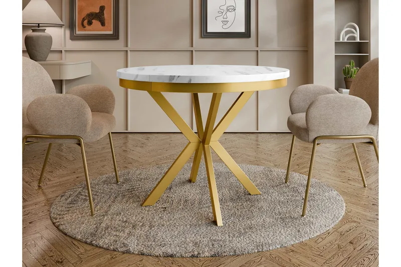 Sereth Matbord 90 cm Rund - Vit/Guld - Möbler - Bord & matgrupp - Marmorbord