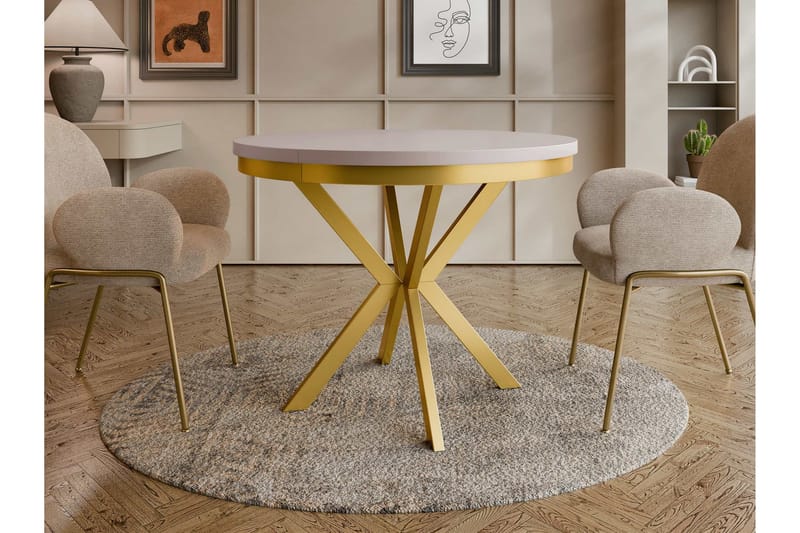 Sereth Runt Matbord 120 cm med Träutseende - Beige / Guld - Möbler - Bord & matgrupp - Matbord & köksbord