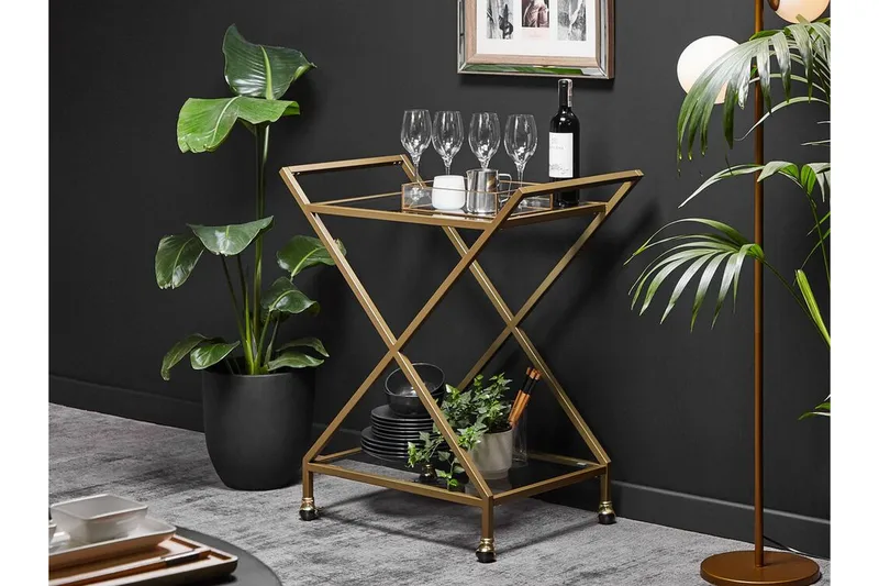 Serveringsvagn glas/guld IVERA - Guld - Möbler - Bord & matgrupp - Serveringsvagn & serveringsbord - Drinkvagn & barvagn