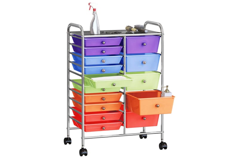 Förvaringsvagn XXL 15 lådor flerfärgad plast - Flerfärgad - Drinkvagn & barvagn - Rullvagn, rullbord & serveringsbord