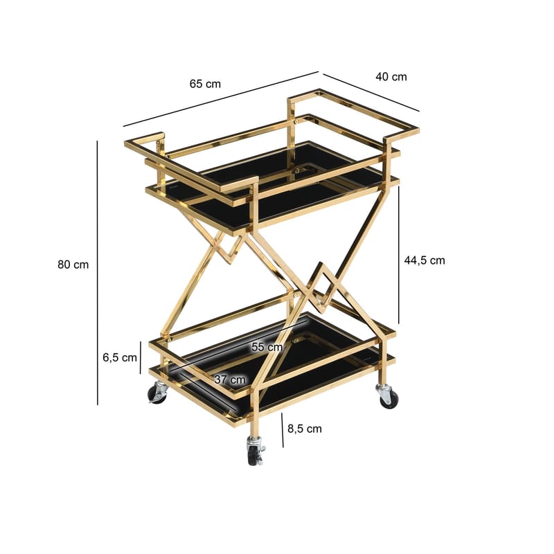 Galeri Serveringsvagn 65 cm - Blankt guld och svart - Möbler - Bord & matgrupp - Serveringsvagn & serveringsbord - Drinkvagn & barvagn