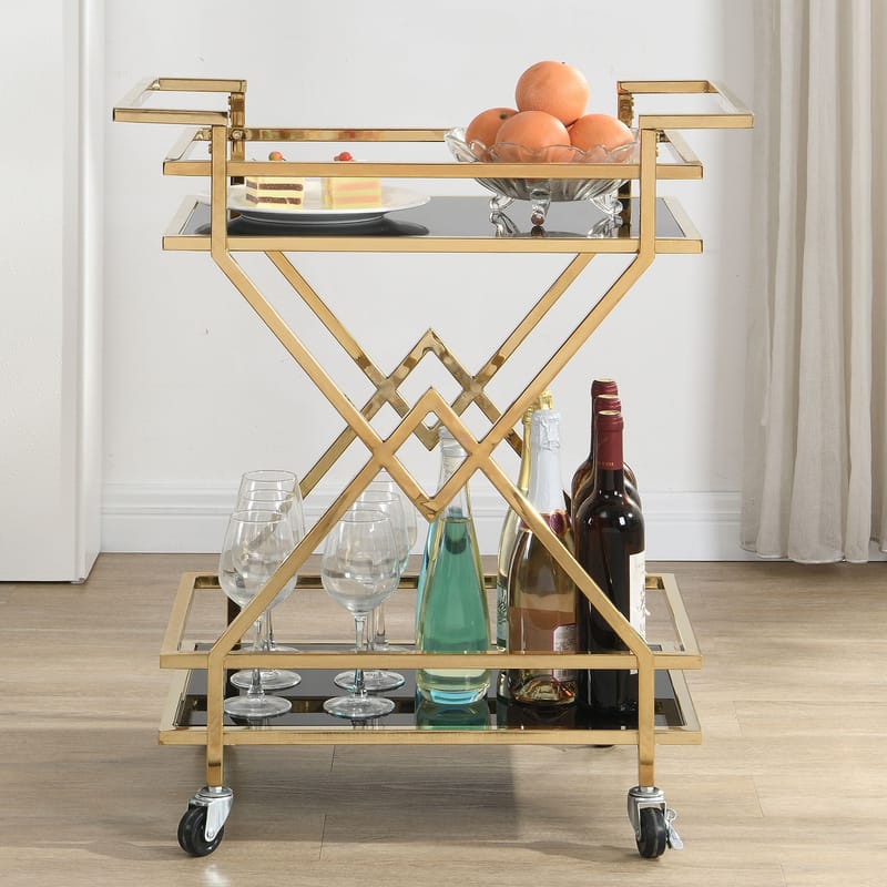Galeri Serveringsvagn 65 cm - Blankt guld och svart - Möbler - Bord & matgrupp - Serveringsvagn & serveringsbord - Drinkvagn & barvagn