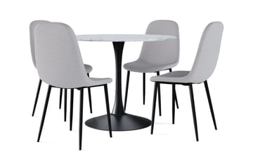 Severo Matbord 100 cm Runt Svart bas +  4 st Naira stol grå med svarta ben - Vit/Svart/Grå - Möbler - Bord & matgrupp - Matgrupp