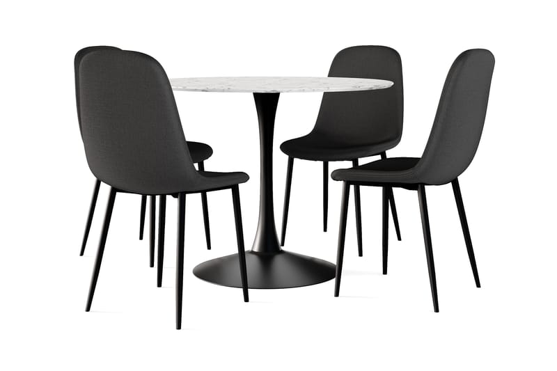 Severo Matbord 100 cm Runt Svart bas +  4 st Naira stol svart med svarta ben, Vit/Svart