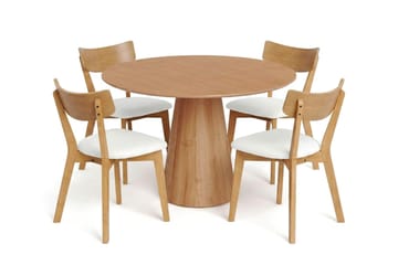 Siena Matgrupp 110 cm runt i Ek med 4 Amelia Matstolar med Dyna - Ek/Beige - Möbler - Bord & matgrupp - Matgrupp