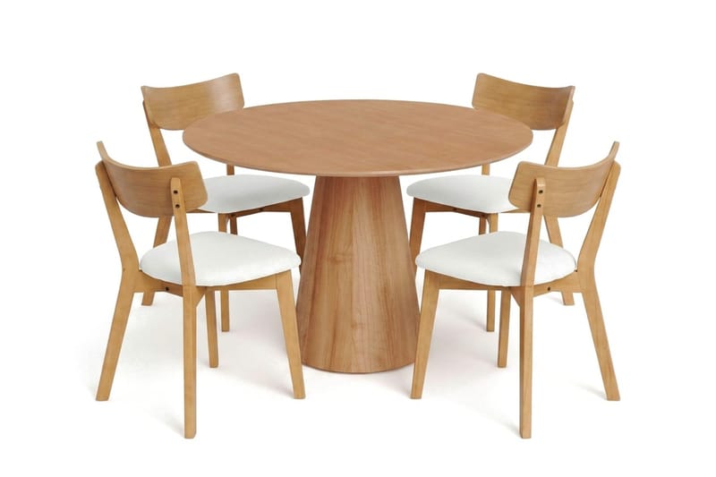 Siena Matgrupp 110 cm runt i Ek med 4 Amelia Matstolar med Dyna - Ek/Beige - Möbler - Bord & matgrupp - Matgrupp