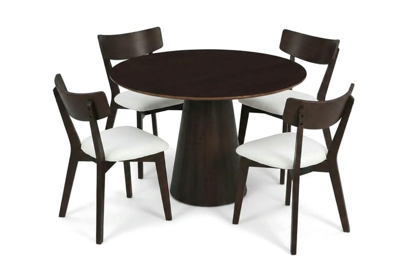 Siena Matgrupp 110 cm runt i Rökt Ek med 4 Amelia Matstolar med Dyna - Rökt Ek/Beige - Möbler - Bord & matgrupp - Matgrupp