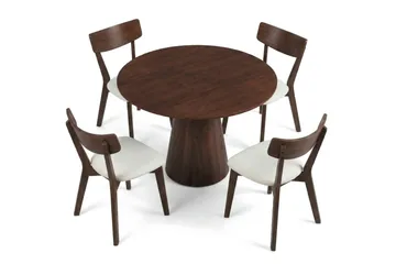 Siena Matgrupp 110 cm runt i Valnöt med 4 Amelia Matstolar med Dyna - Valnöt/Beige - Möbler - Bord & matgrupp - Matgrupp