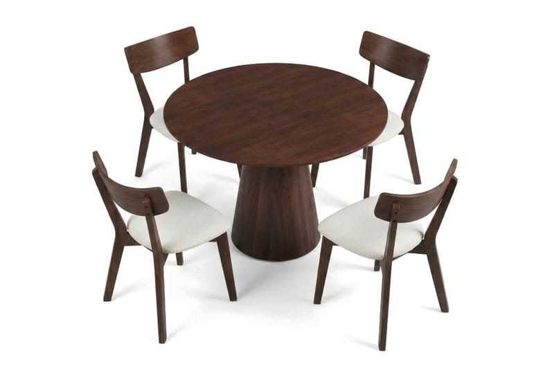 Siena Matgrupp 110 cm runt i Valnöt med 4 Amelia Matstolar med Dyna - Valnöt/Beige - Möbler - Bord & matgrupp - Matgrupp