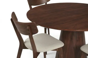 Siena Matgrupp 110 cm runt i Valnöt med 4 Amelia Matstolar med Dyna - Valnöt/Beige - Möbler - Bord & matgrupp - Matgrupp