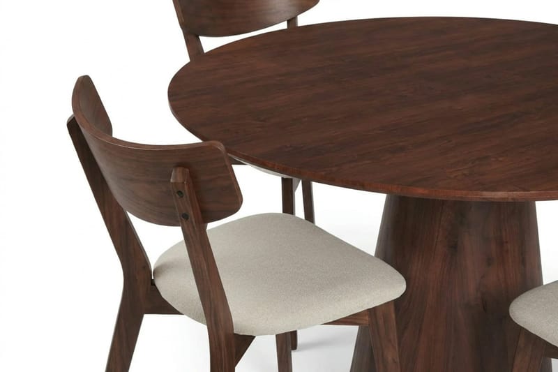 Siena Matgrupp 110 cm runt i Valnöt med 4 Amelia Matstolar med Dyna - Valnöt/Beige - Möbler - Bord & matgrupp - Matgrupp