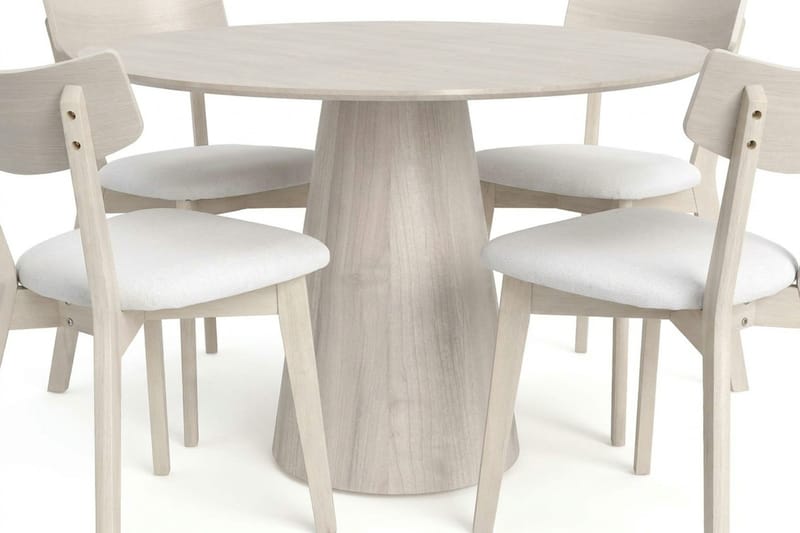 Siena Matgrupp 110 cm runt Vitlaserad med 4 Amelia Matstolar med Dyna - Vitlaserad/Beige - Möbler - Bord & matgrupp - Matgrupp