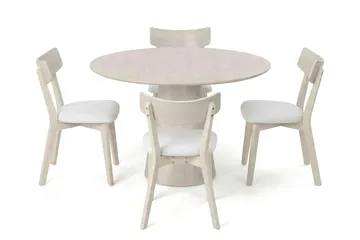 Siena Matgrupp 110 cm runt Vitlaserad med 4 Amelia Matstolar med Dyna - Vitlaserad/Beige - Möbler - Bord & matgrupp - Matgrupp