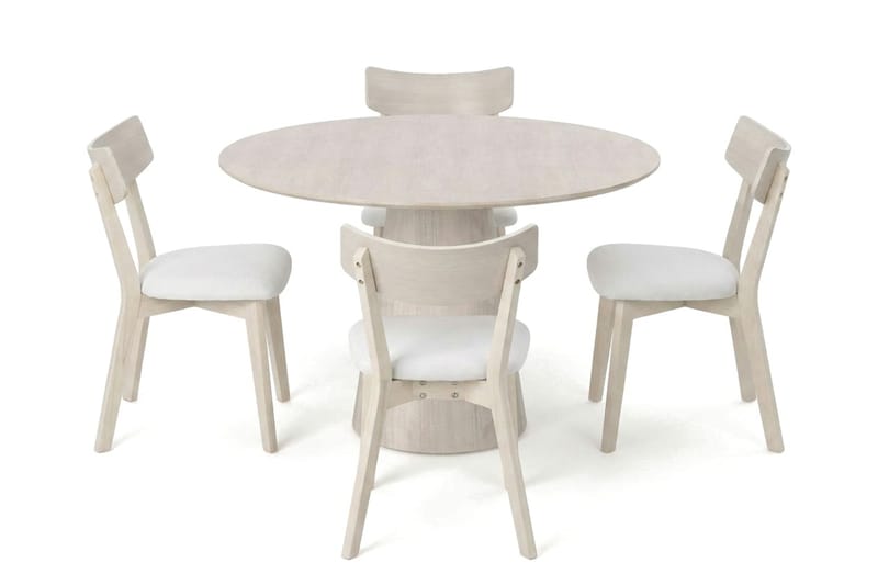 Siena Matgrupp 110 cm runt Vitlaserad med 4 Amelia Matstolar med Dyna - Vitlaserad/Beige - Möbler - Bord & matgrupp - Matgrupp