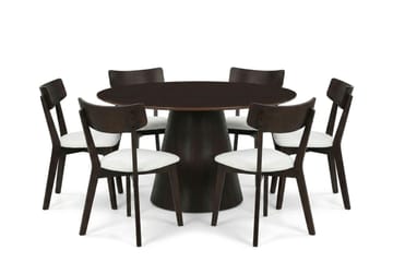 Siena Matgrupp 130 cm runt i Rökt Ek med 6 Amelia Matstolar med Dyna - Rökt Ek/Beige - Möbler - Bord & matgrupp - Matgrupp