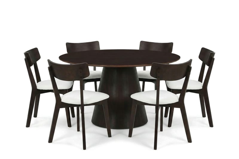 Siena Matgrupp 130 cm runt i Rökt Ek med 6 Amelia Matstolar med Dyna - Rökt Ek/Beige - Möbler - Bord & matgrupp - Matgrupp