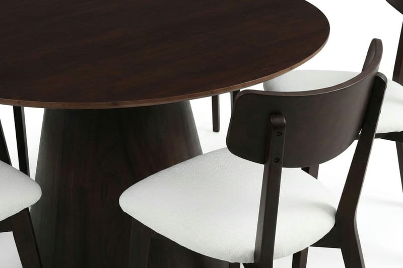 Siena Matgrupp 130 cm runt i Rökt Ek med 6 Amelia Matstolar med Dyna - Rökt Ek/Beige - Möbler - Bord & matgrupp - Matgrupp