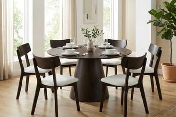 Siena Matgrupp 130 cm runt i Rökt Ek med 6 Amelia Matstolar med Dyna - Rökt Ek/Beige - Möbler - Bord & matgrupp - Matgrupp