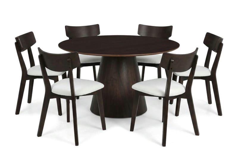 Siena Matgrupp 130 cm runt i Rökt Ek med 6 Amelia Matstolar med Dyna, Rökt Ek/Beige