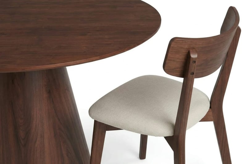 Siena Matgrupp 130 cm runt i Valnöt med 6 Amelia Matstolar med Dyna - Valnöt/Beige - Möbler - Bord & matgrupp - Matgrupp