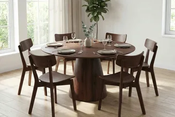 Siena Matgrupp 150 cm runt i Valnöt med 6 Amelia Matstolar - Valnöt - Möbler - Bord & matgrupp - Matgrupp