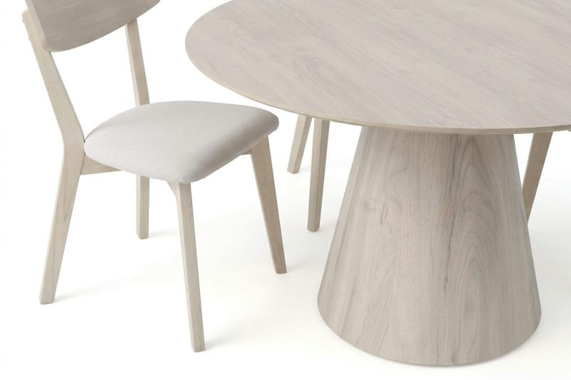 Siena Matgrupp 150 cm runt Vitlaserad med 6 Amelia Matstolar med Dyna - Vitlaserad/Beige - Möbler - Bord & matgrupp - Matgrupp