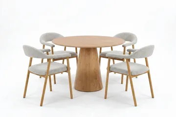 Siena Matgrupp runt 110 cm Ek med 4 Ronja Matstolar - Sand/Ek - Möbler - Bord & matgrupp - Matgrupp