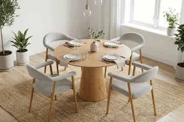 Siena Matgrupp runt 110 cm Ek med 4 Ronja Matstolar - Sand/Ek - Möbler - Bord & matgrupp - Matgrupp