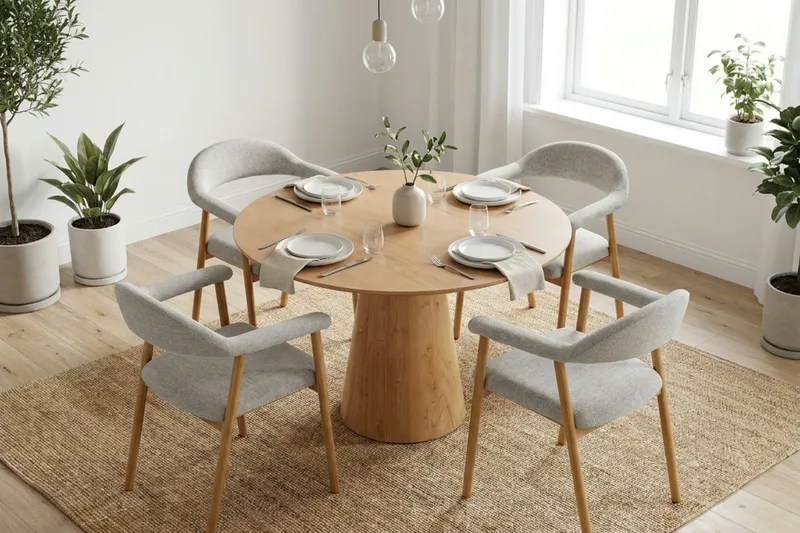 Siena Matgrupp runt 110 cm Ek med 4 Ronja Matstolar - Sand/Ek - Möbler - Bord & matgrupp - Matgrupp
