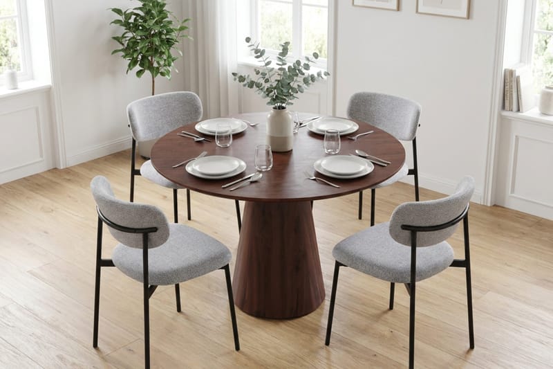 Siena Matgrupp runt 110 cm med 4 Lucy Matstolar - Valnöt - Möbler - Bord & matgrupp - Matgrupp