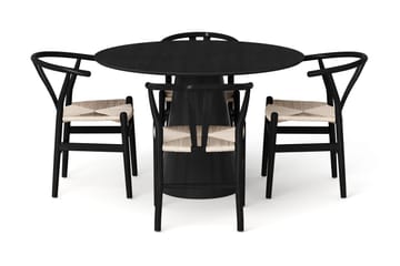 Siena Matgrupp runt 110 cm Svart med 4 Dastoori Matstolar - Svart - Möbler - Bord & matgrupp - Matgrupp