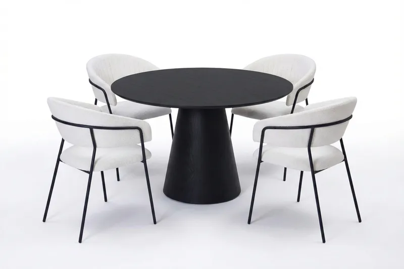 Siena Matgrupp runt 110 cm Svart med 4 Karol Matstolar, Svart