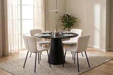 Siena Matgrupp runt 110 cm Svart med 4 Katy Matstolar - Svart - Möbler - Bord & matgrupp - Matgrupp