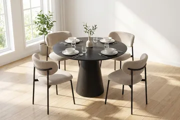 Siena Matgrupp runt 110 cm Svart med 4 Lucy Matstolar - Svart - Möbler - Bord & matgrupp - Matgrupp